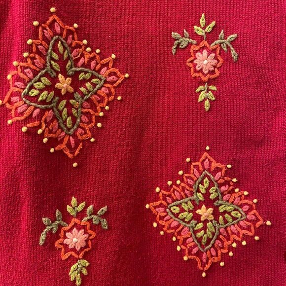 Talbots Petites Embordered Button Up V Neck Womens Sweater Size MP - Picture 3 of 7